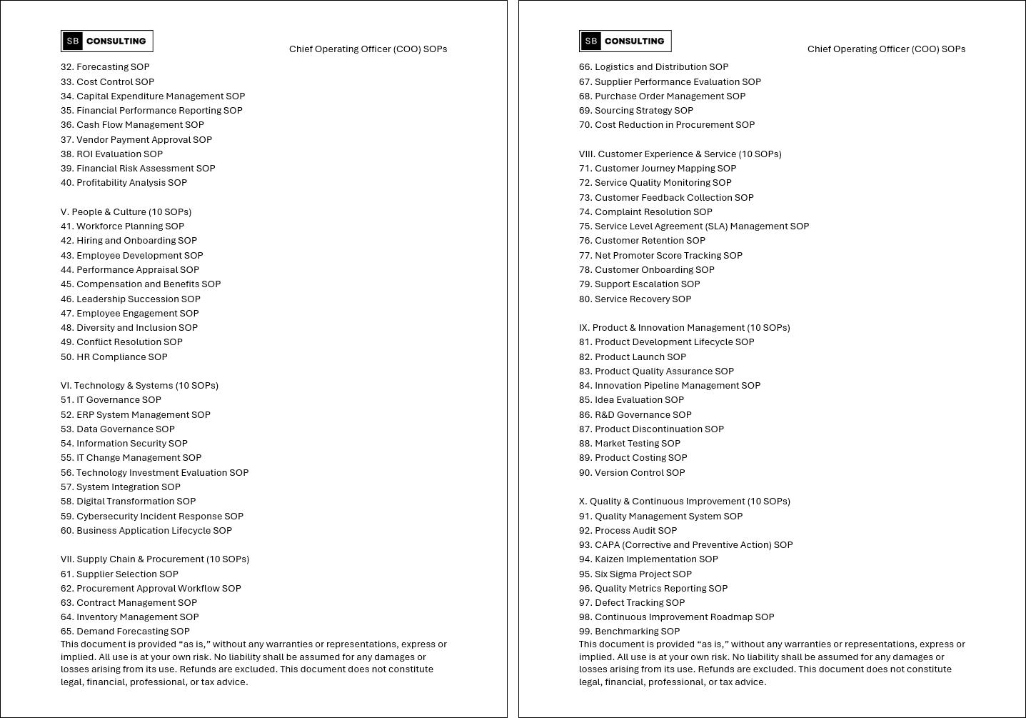 100+ Chief Operating Officer (COO) SOPs (Booklet Format) (480-page Word document) Preview Image