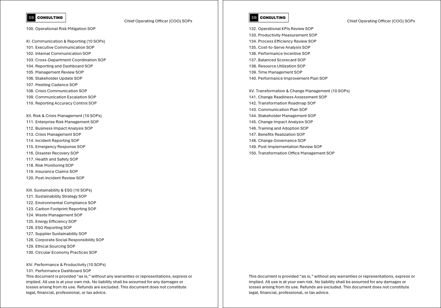 100+ Chief Operating Officer (COO) SOPs (Booklet Format) (480-page Word document) Preview Image