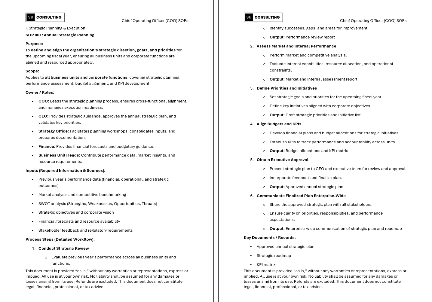 100+ Chief Operating Officer (COO) SOPs (Booklet Format) (480-page Word document) Preview Image