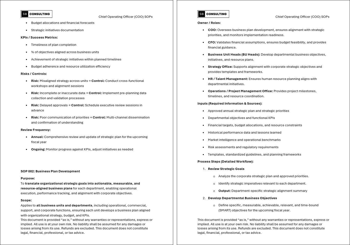 100+ Chief Operating Officer (COO) SOPs (Booklet Format) (480-page Word document) Preview Image