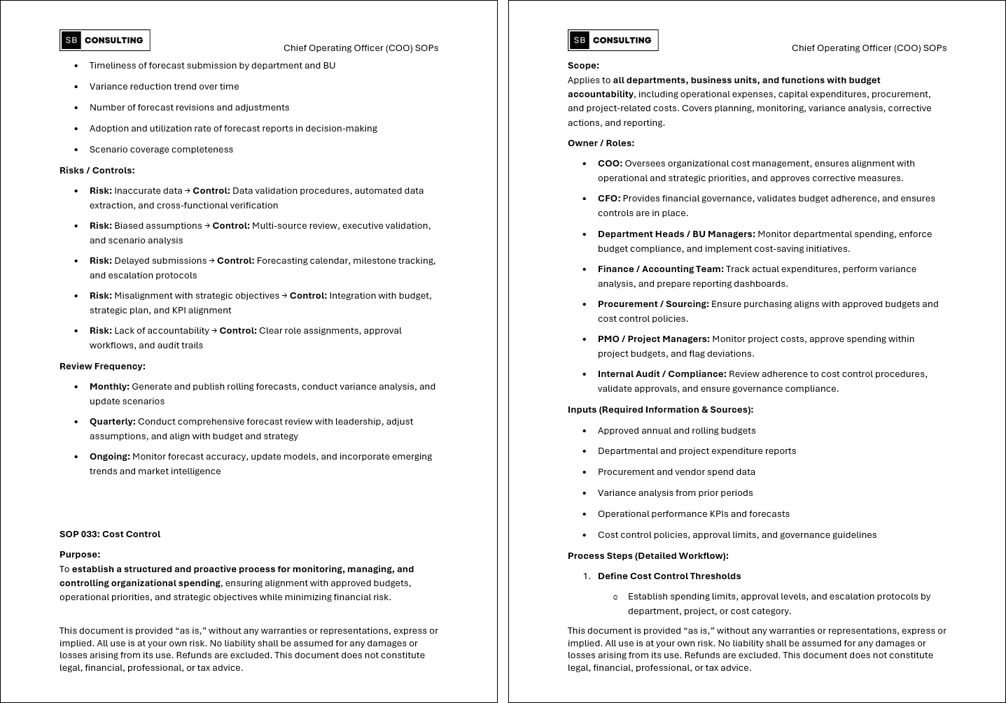 100+ Chief Operating Officer (COO) SOPs (Booklet Format) (480-page Word document) Preview Image