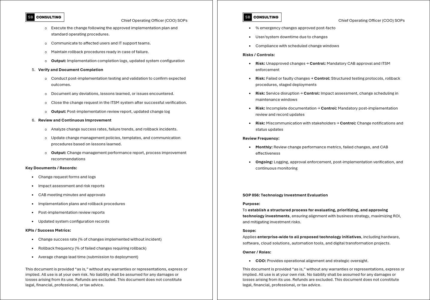 100+ Chief Operating Officer (COO) SOPs (Booklet Format) (480-page Word document) Preview Image