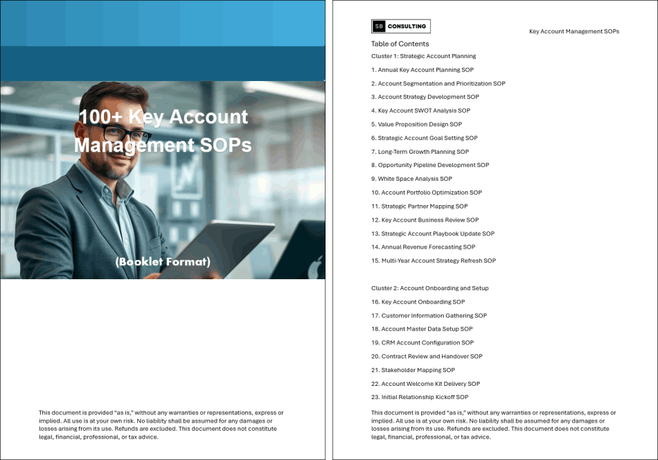 100+ Key Account Management (KAM) SOPs  (Booklet Format) (496-page Word document) Preview Image