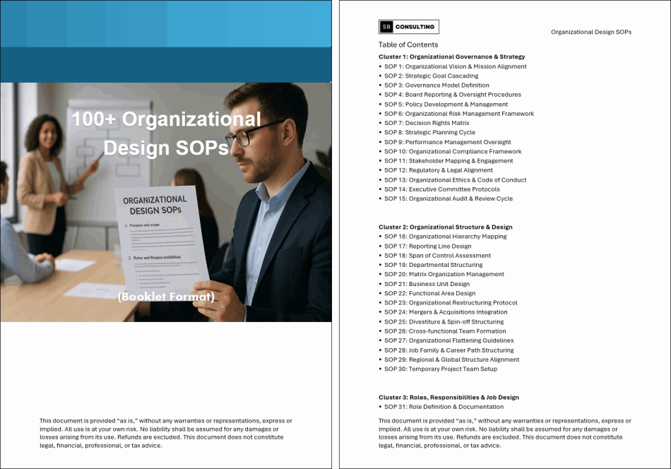 100+ Organizational Design SOPs (Booklet Format) (412-page Word document) Preview Image