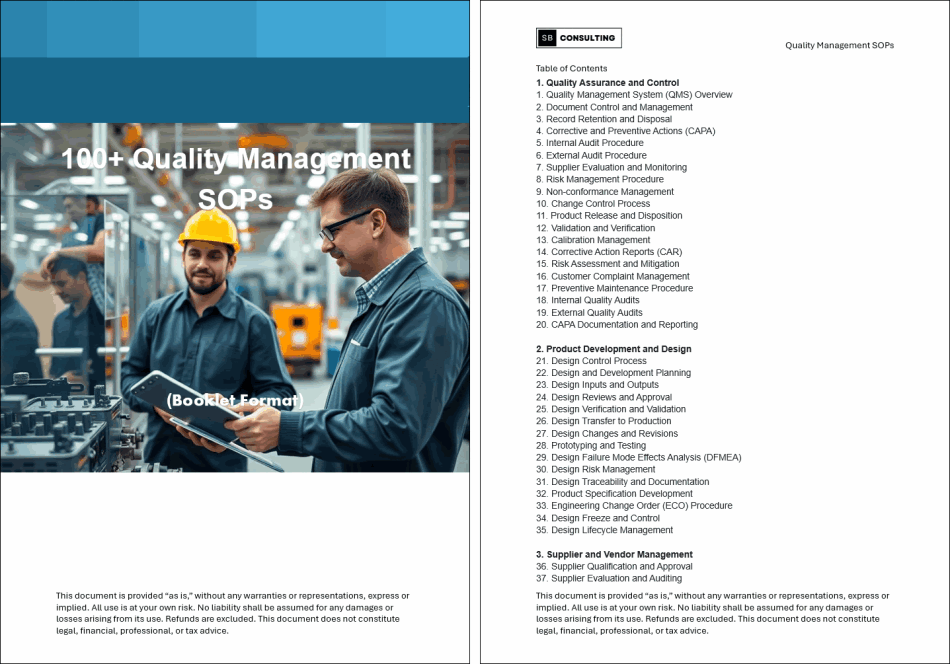 100+ Quality Management SOPs (Booklet Format) (498-page Word document) Preview Image