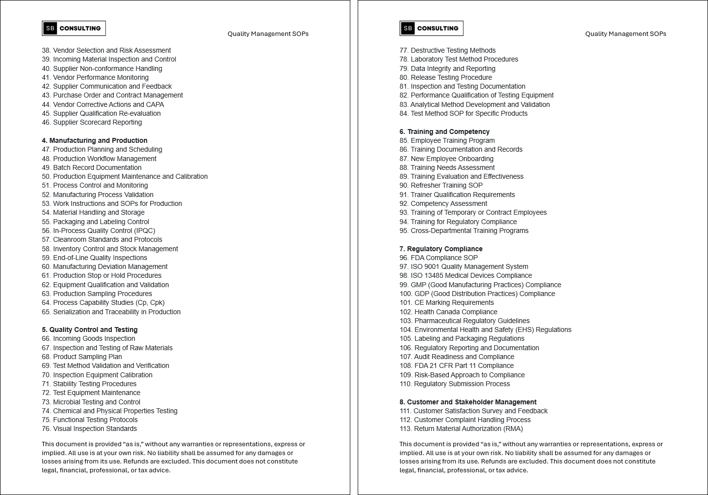 100+ Quality Management SOPs (Booklet Format) (498-page Word document) Preview Image