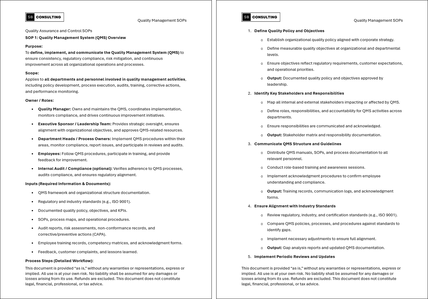 100+ Quality Management SOPs (Booklet Format) (498-page Word document) Preview Image