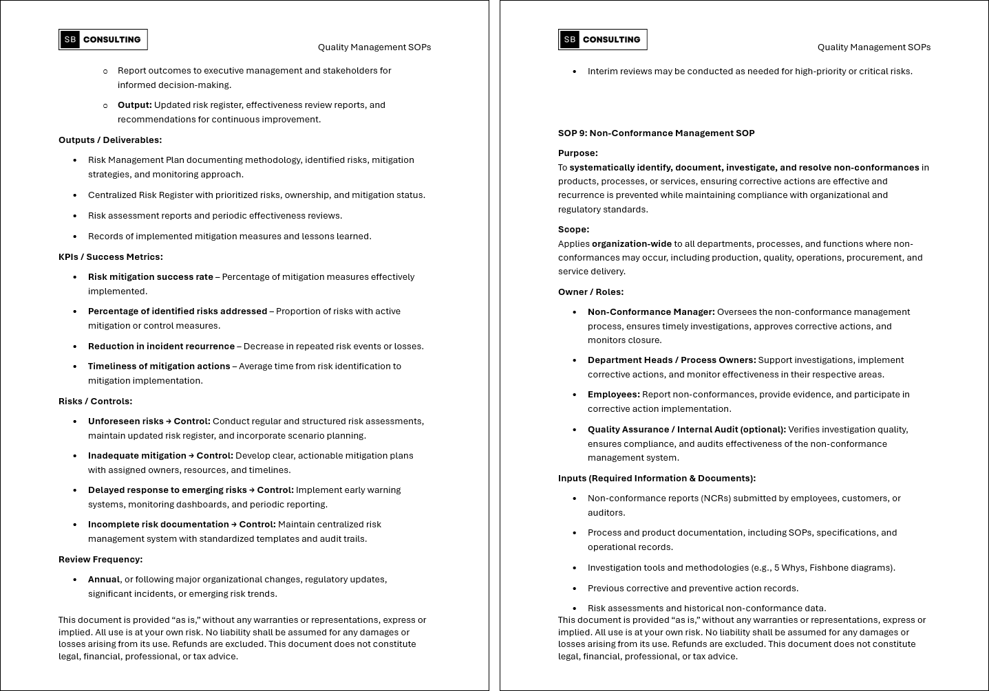 100+ Quality Management SOPs (Booklet Format) (498-page Word document) Preview Image
