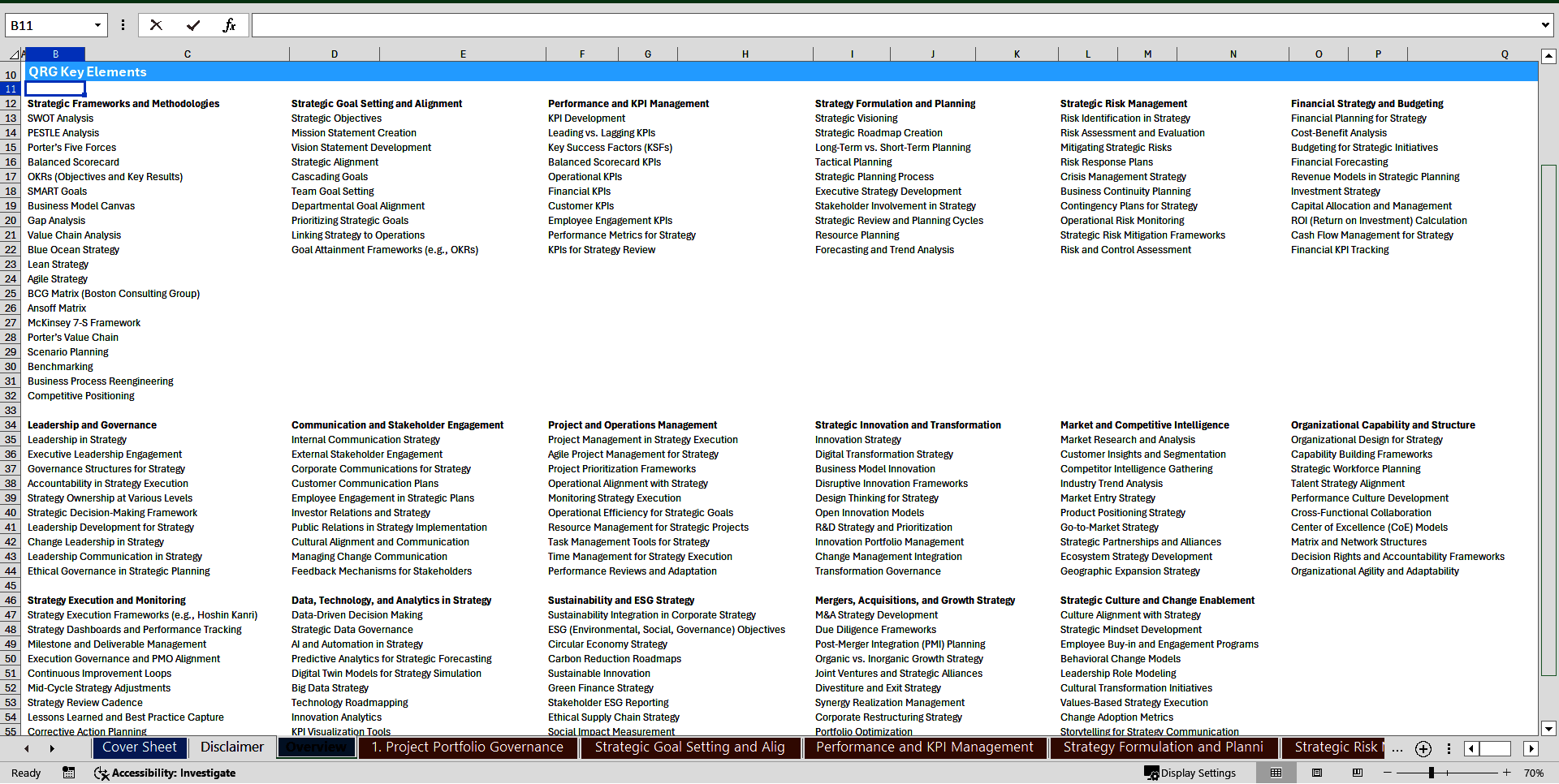 Strategic Planning Quick-Reference Guide (100+ Key Elements) (Excel template (XLSX)) Preview Image