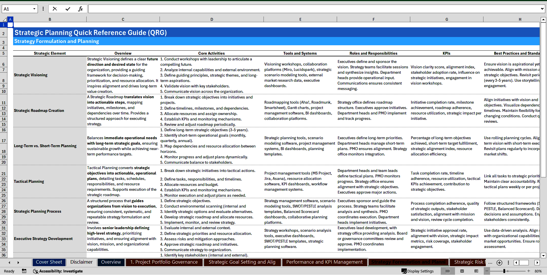 Strategic Planning Quick-Reference Guide (100+ Key Elements) (Excel template (XLSX)) Preview Image