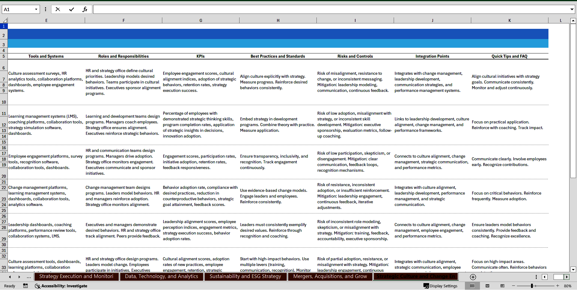 Strategic Planning Quick-Reference Guide (100+ Key Elements) (Excel template (XLSX)) Preview Image