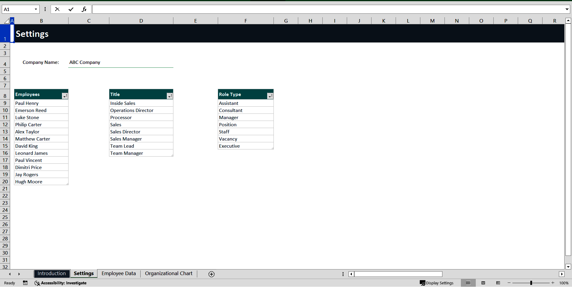 Organizational Chart Excel Template (Excel template (XLSX)) Preview Image