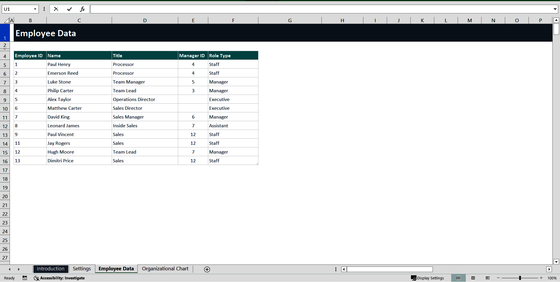 Organizational Chart Excel Template (Excel template (XLSX)) Preview Image