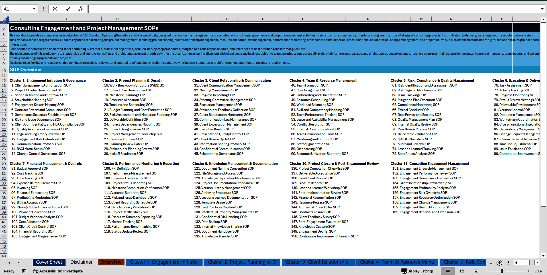 100+ Consulting Engagement & Management SOPs (Excel template (XLSX)) Preview Image
