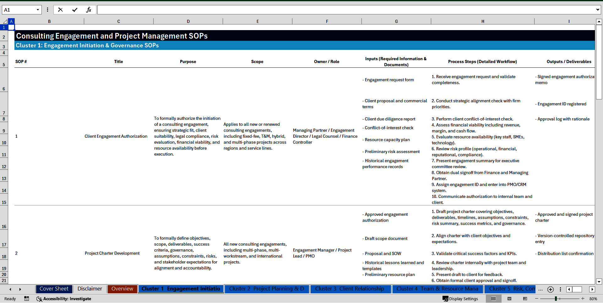 100+ Consulting Engagement & Management SOPs (Excel template (XLSX)) Preview Image
