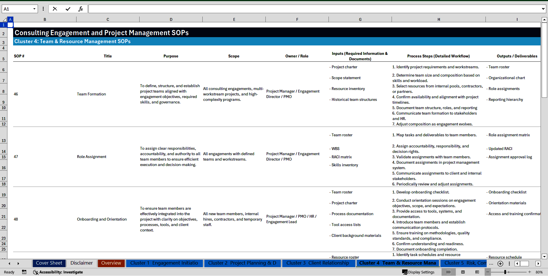 100+ Consulting Engagement & Management SOPs (Excel template (XLSX)) Preview Image
