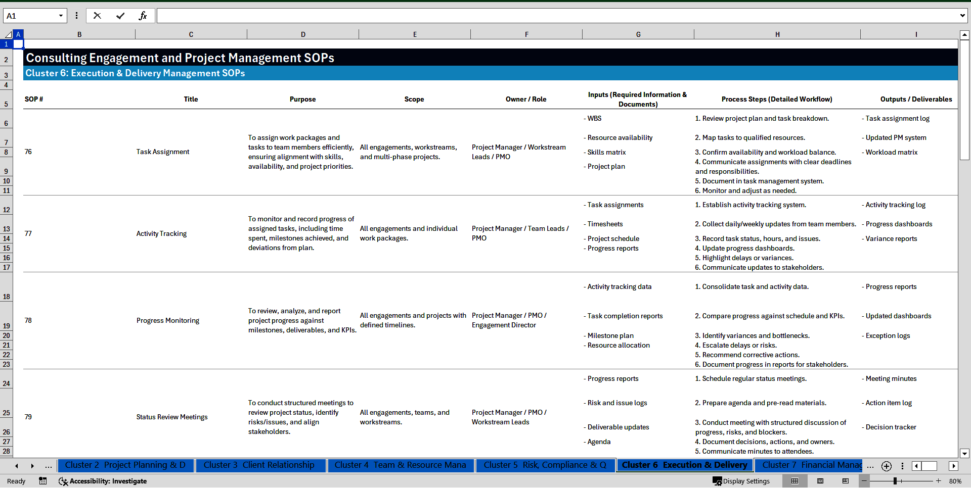 100+ Consulting Engagement & Management SOPs (Excel template (XLSX)) Preview Image