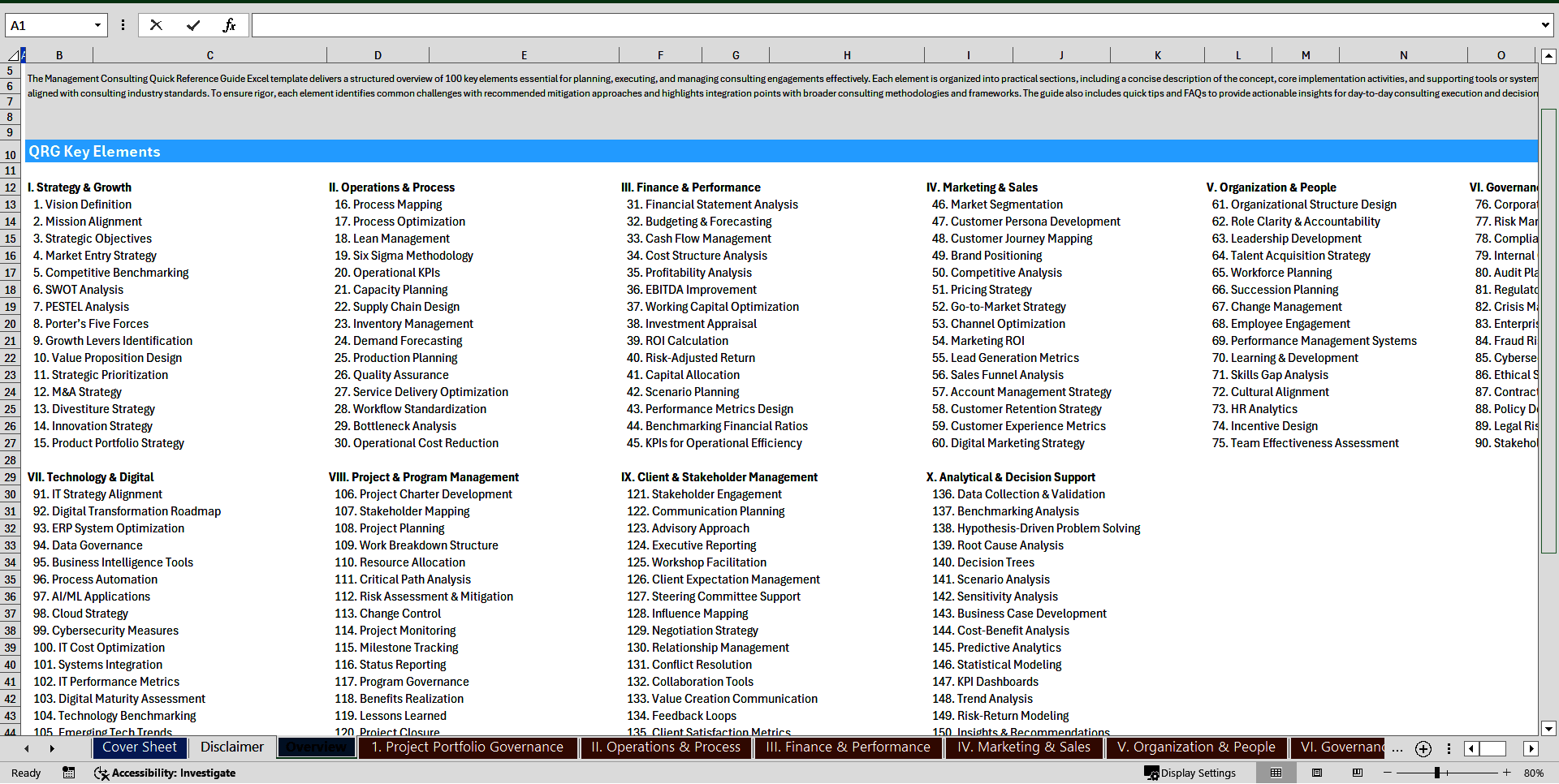 Management Consulting Quick-Reference Guide (100+ Elements) (Excel template (XLSX)) Preview Image
