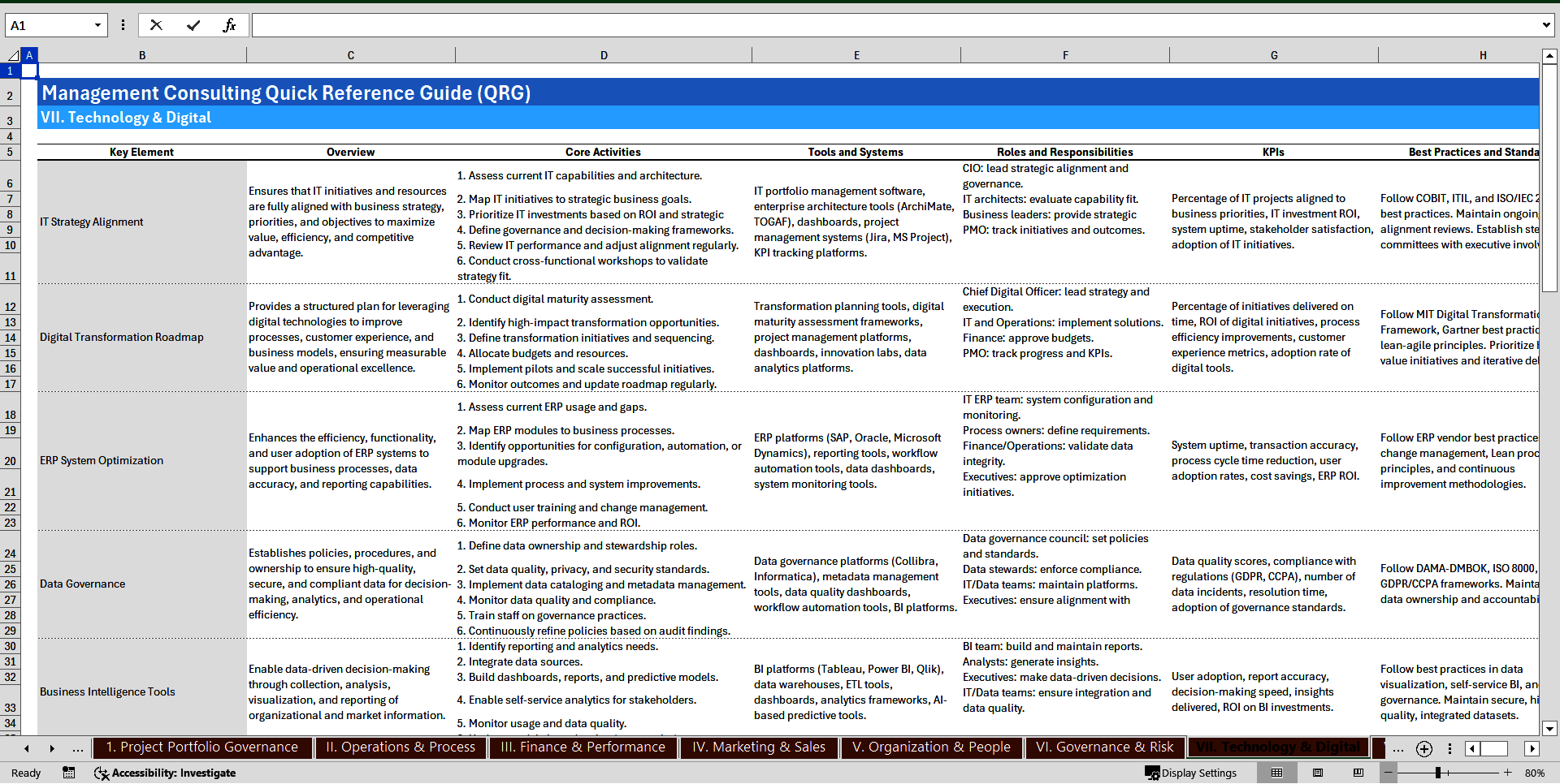 Management Consulting Quick-Reference Guide (100+ Elements) (Excel template (XLSX)) Preview Image