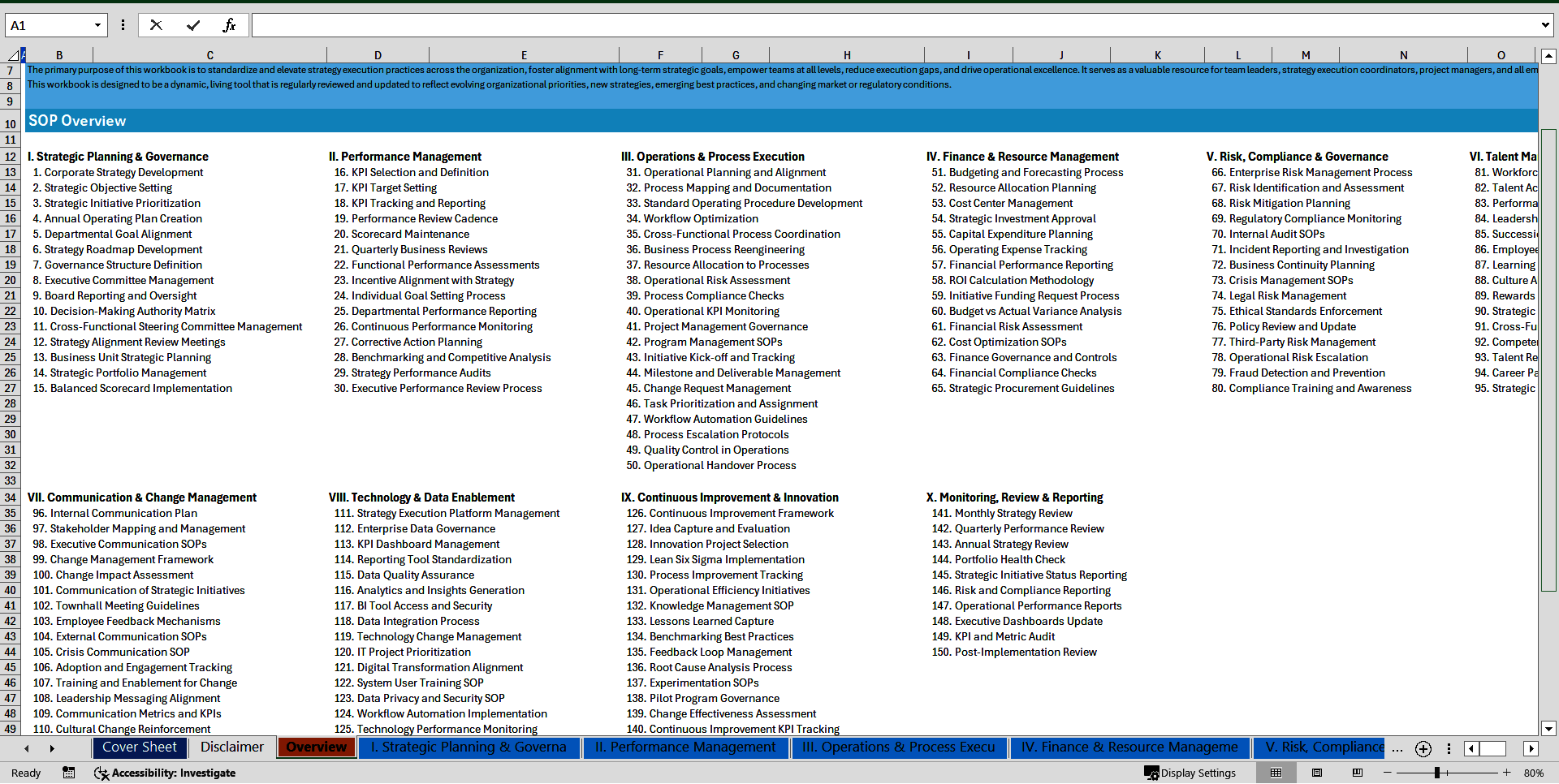 100+ Strategy Execution SOPs (Excel template (XLSX)) Preview Image