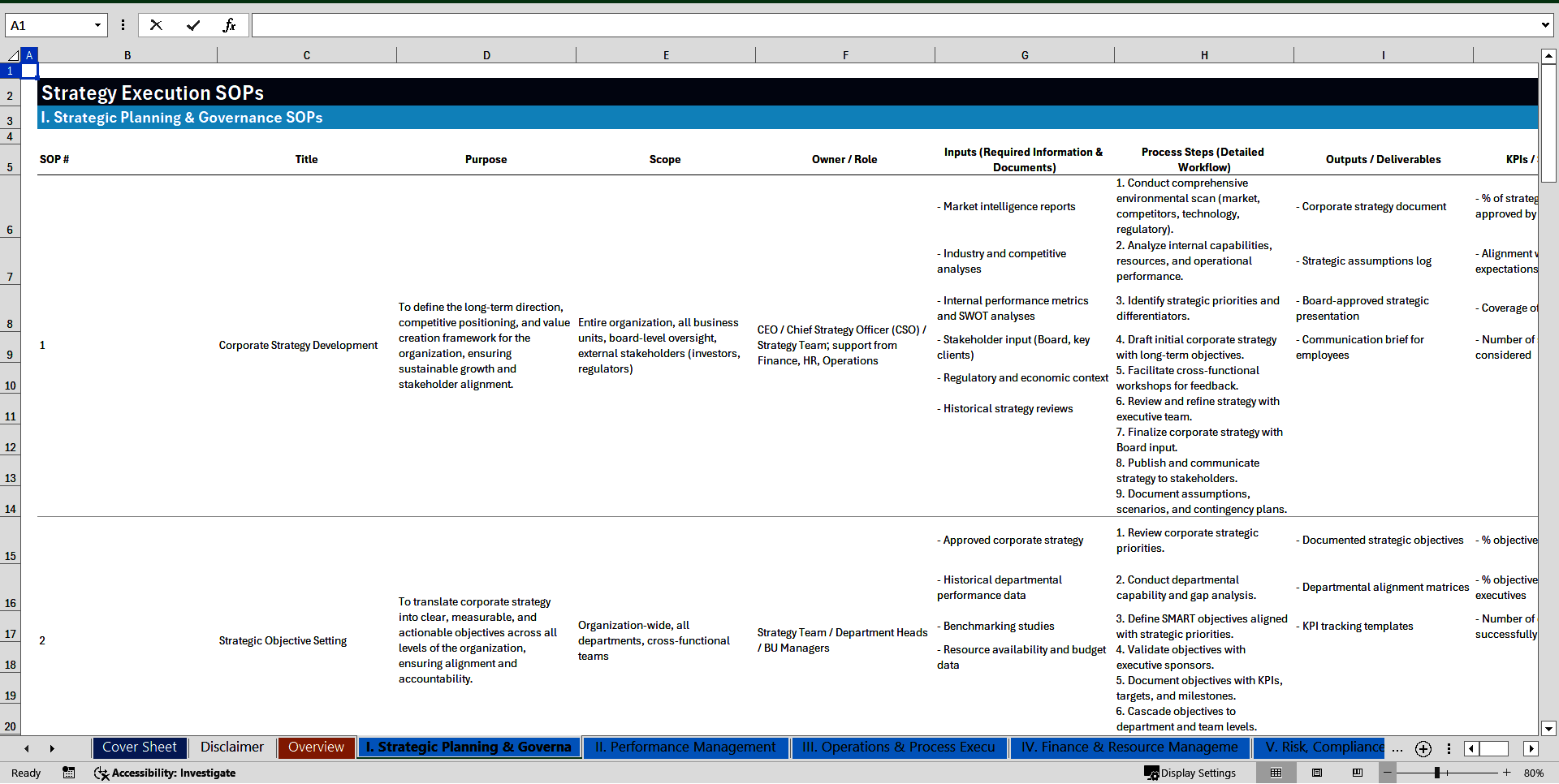 100+ Strategy Execution SOPs (Excel template (XLSX)) Preview Image