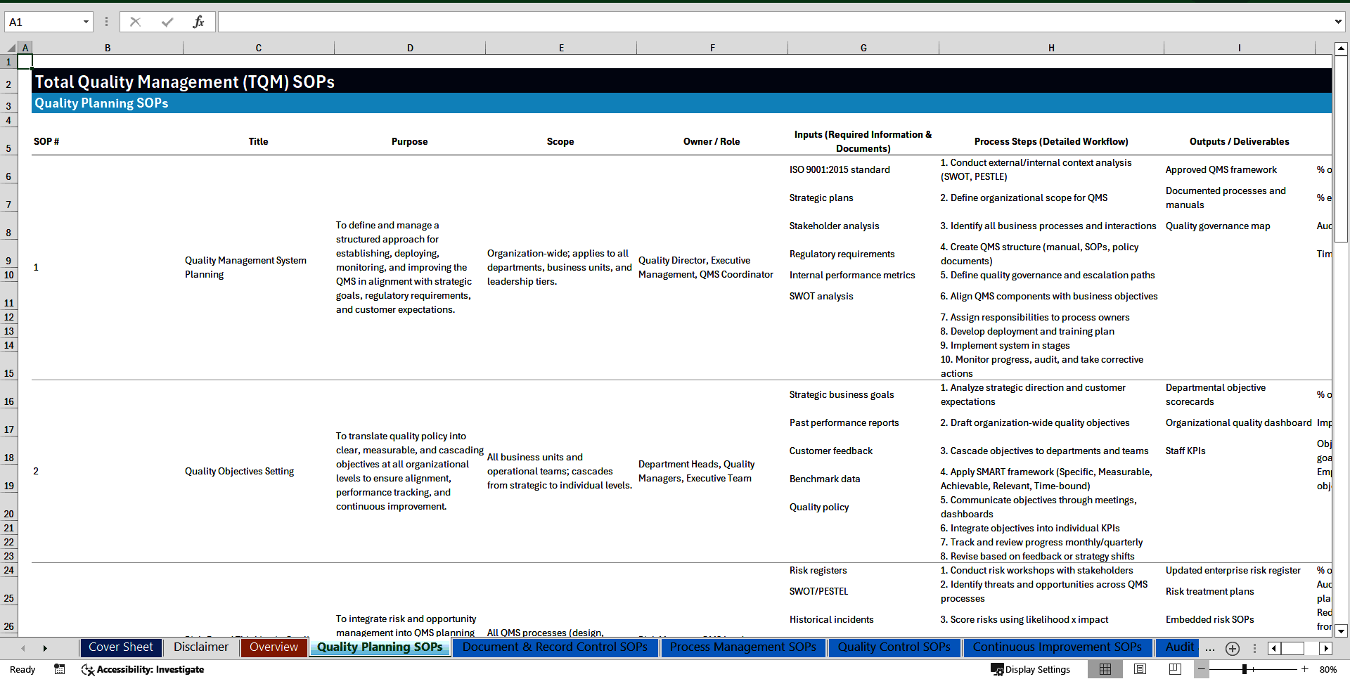 100+ Total Quality Management (TQM) SOPs (Excel template (XLSX)) Preview Image