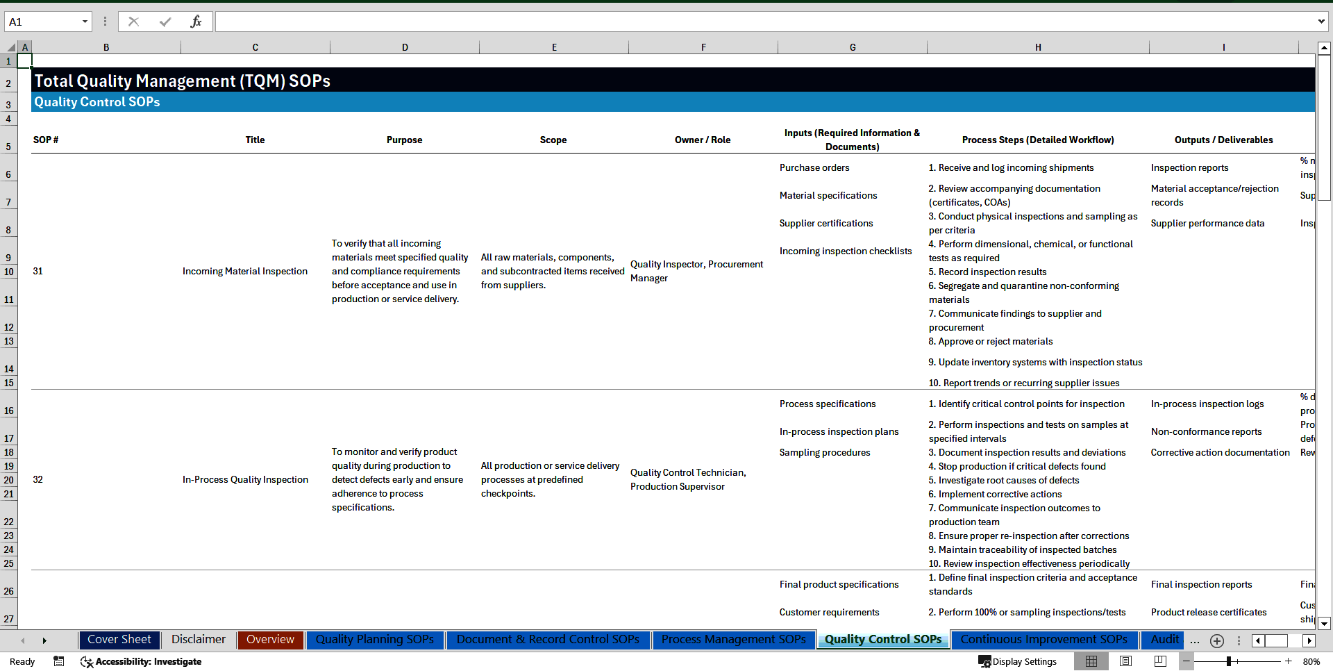 100+ Total Quality Management (TQM) SOPs (Excel template (XLSX)) Preview Image