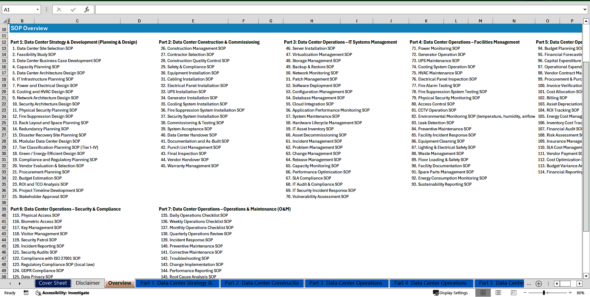 100+ Data Center Management SOPs (Excel template (XLSX)) Preview Image