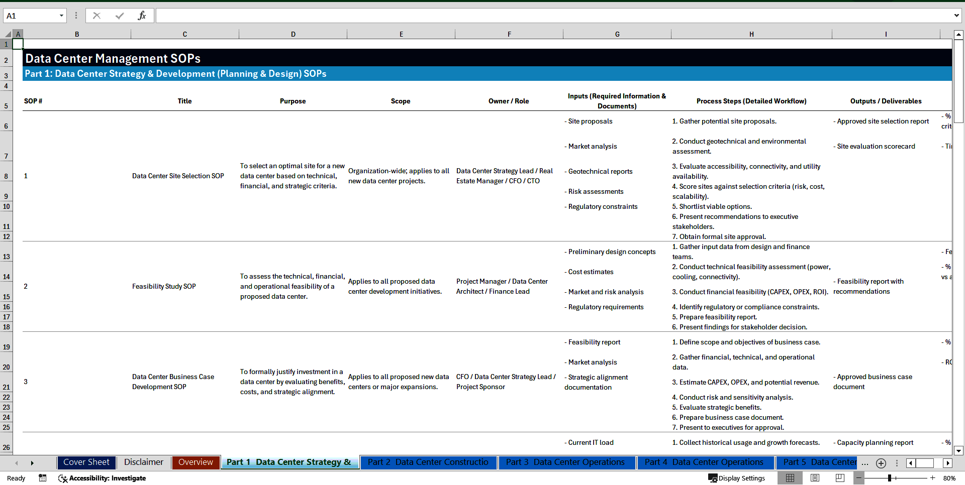 100+ Data Center Management SOPs (Excel template (XLSX)) Preview Image