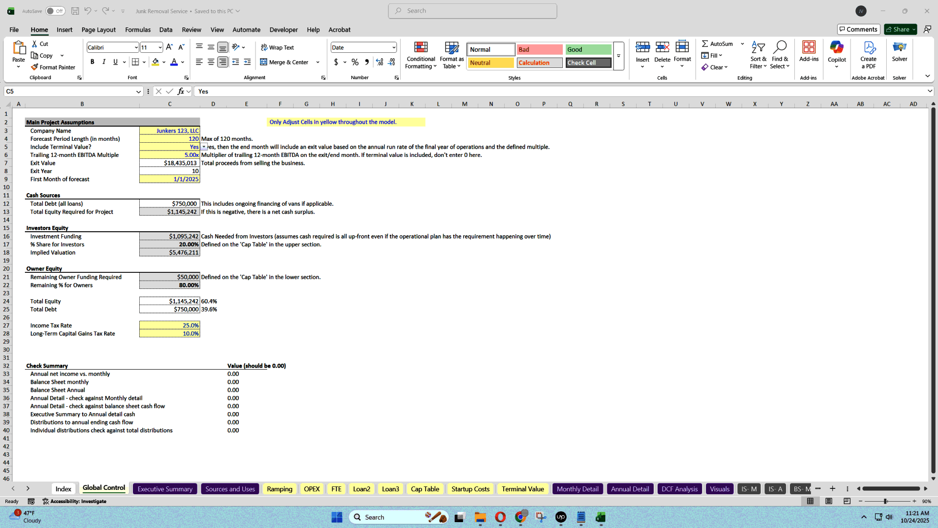 Junk Removal Business Financial Plan & Valuation Model (Excel template (XLSX)) Preview Image