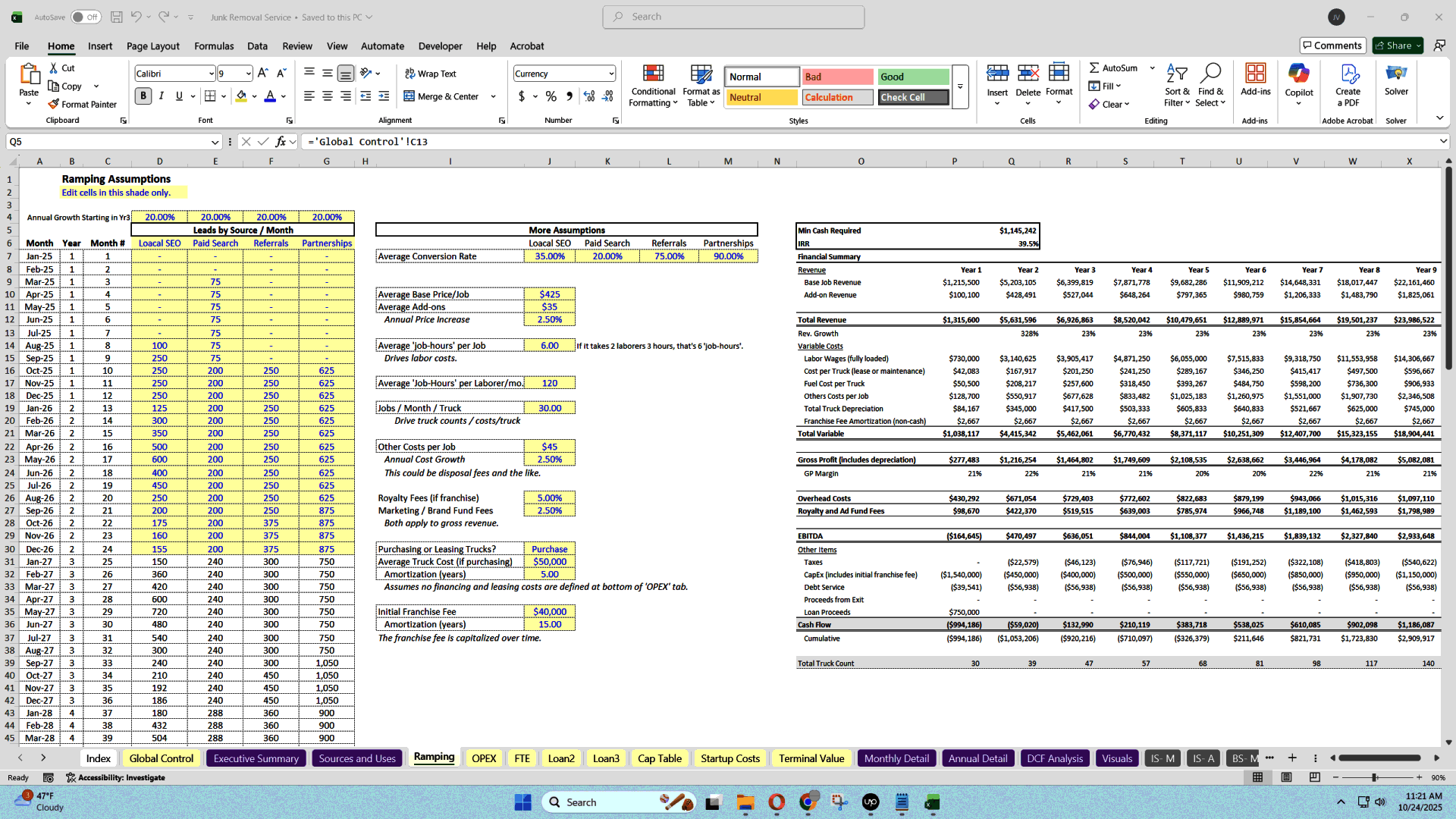 Junk Removal Business Financial Plan & Valuation Model (Excel template (XLSX)) Preview Image