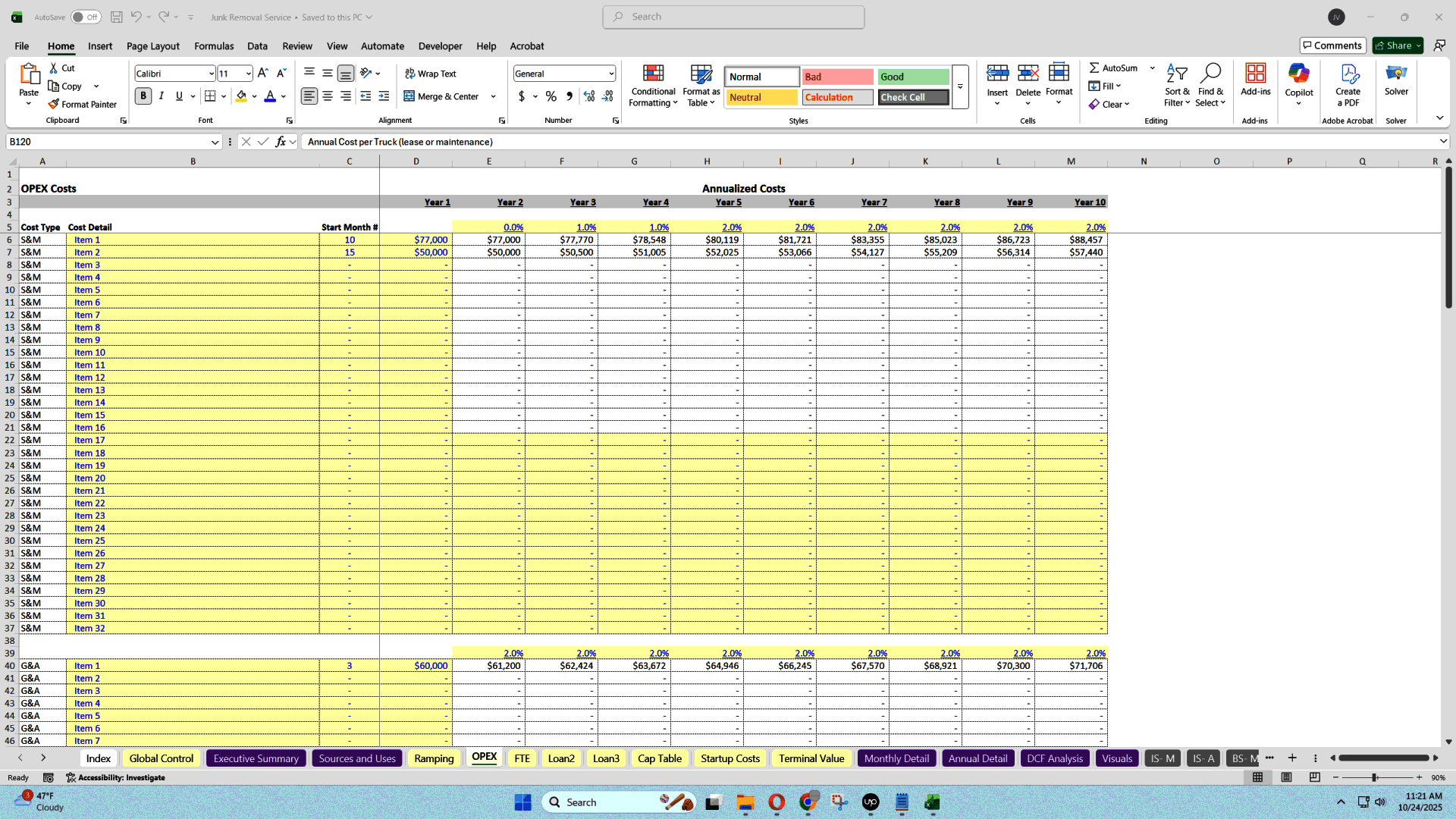 Junk Removal Business Financial Plan & Valuation Model (Excel template (XLSX)) Preview Image