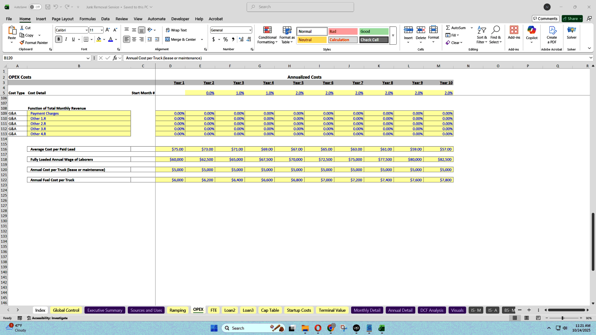 Junk Removal Business Financial Plan & Valuation Model (Excel template (XLSX)) Preview Image