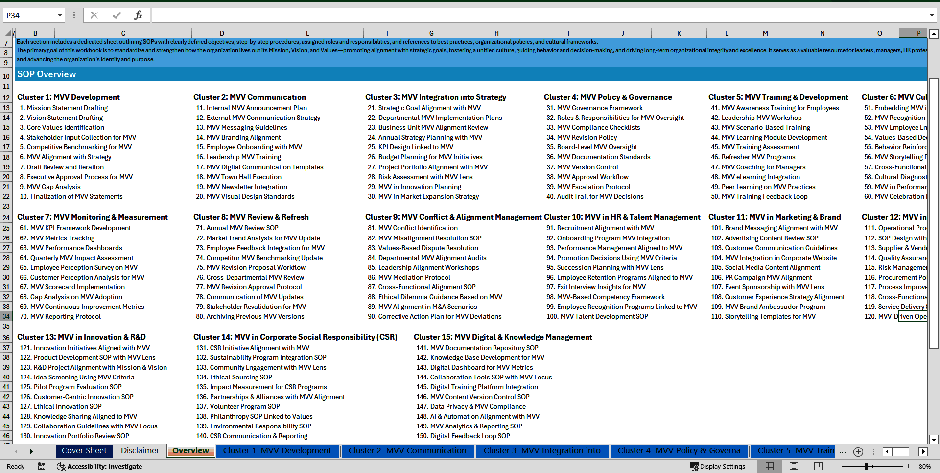100+ Mission, Vision and Values SOPs (Excel template (XLSX)) Preview Image