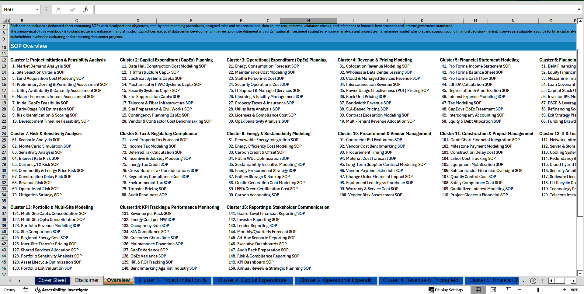100+ Data Center Development Financial Modeling SOPs (Excel template (XLSX)) Preview Image