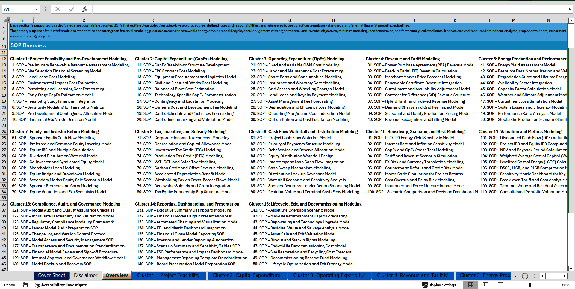 100+ Renewable Energy Development Financial Modeling SOPs (Excel template (XLSX)) Preview Image