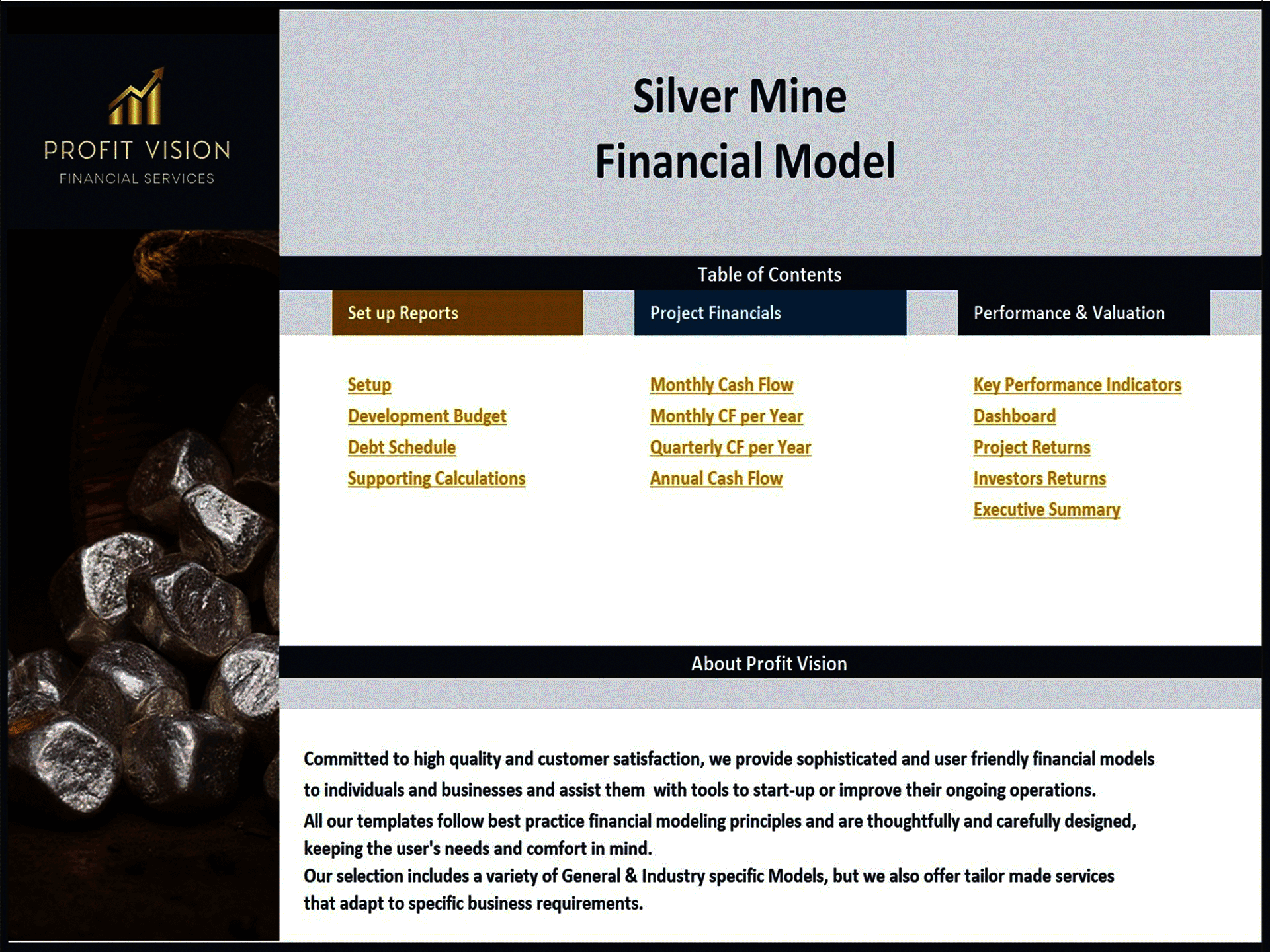 Silver Mine Development – Project Finance Model (Excel template (XLSX)) Preview Image