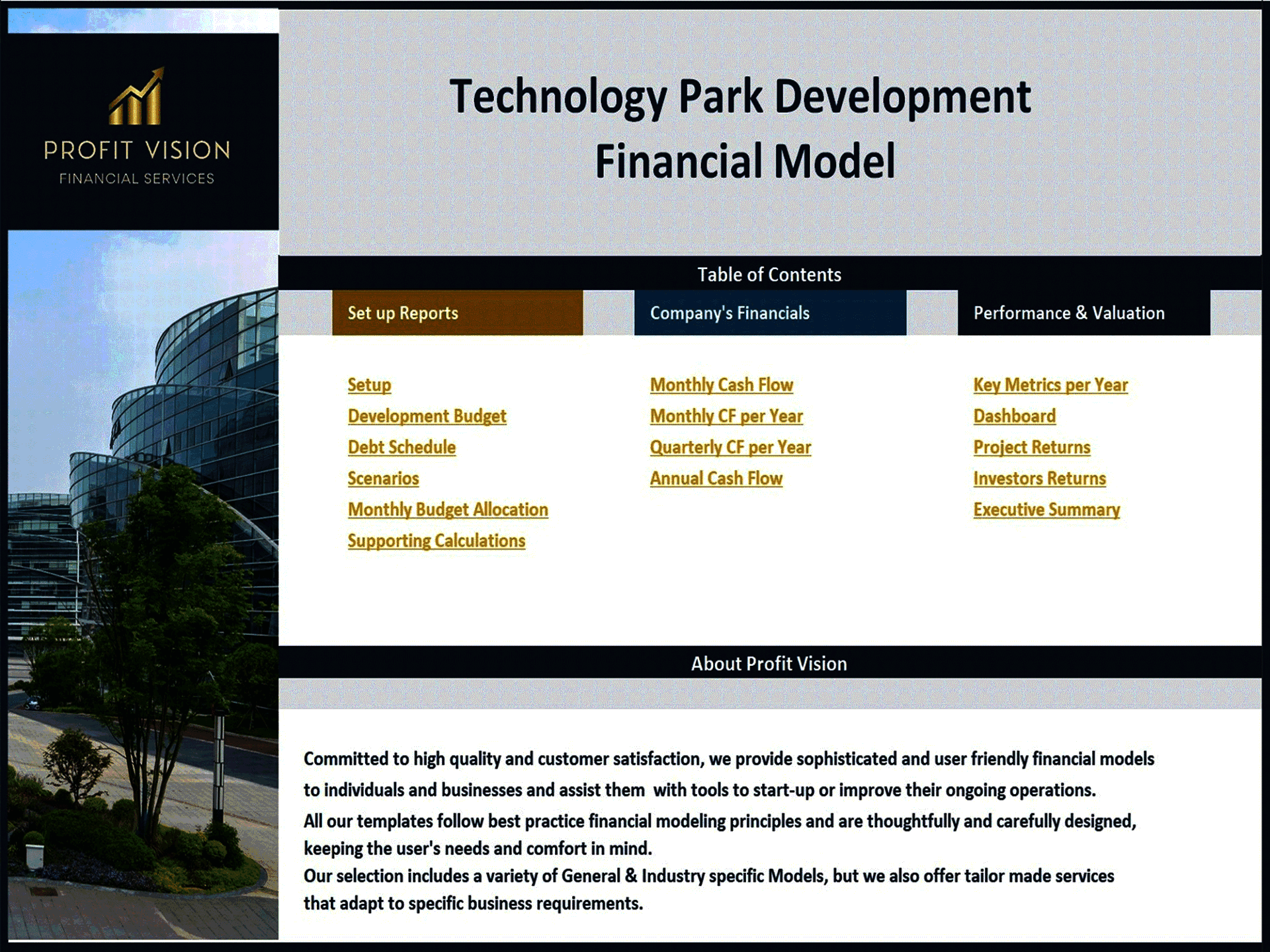 Technology Park Development – Project Finance Model (Excel template (XLSX)) Preview Image