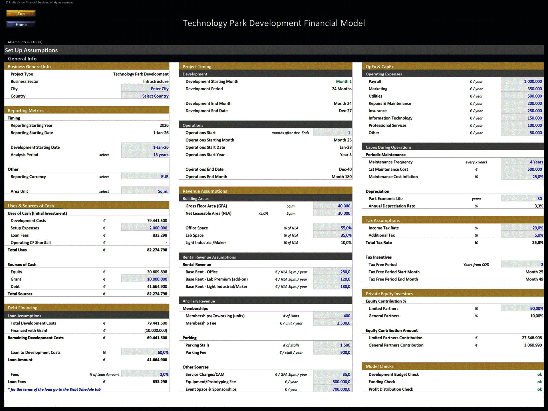 Technology Park Development – Project Finance Model (Excel template (XLSX)) Preview Image