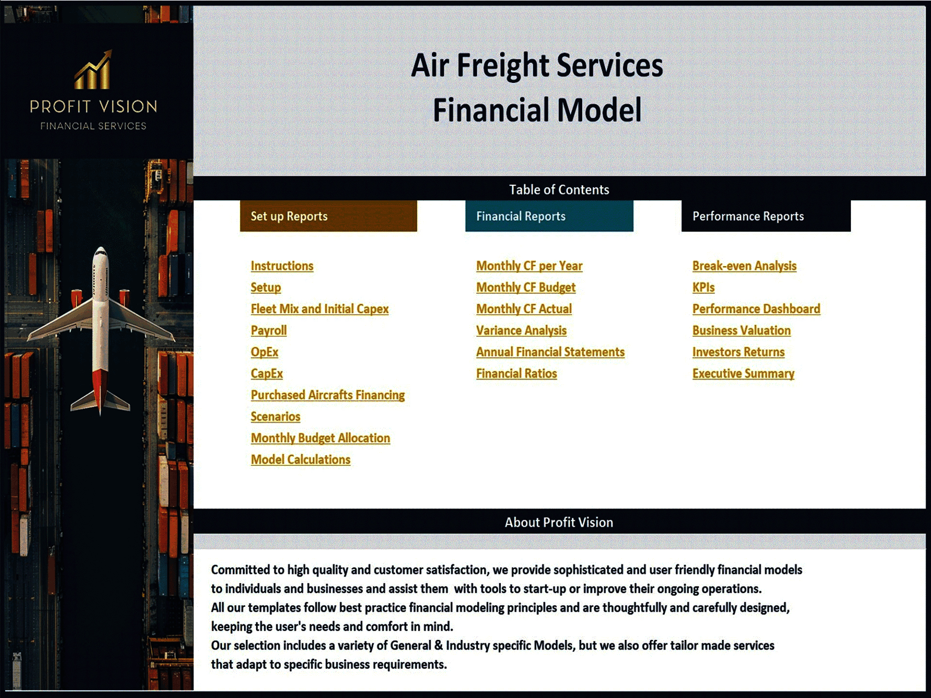 Air Freight Services – 10 Year Financial Model (Excel template (XLSX)) Preview Image