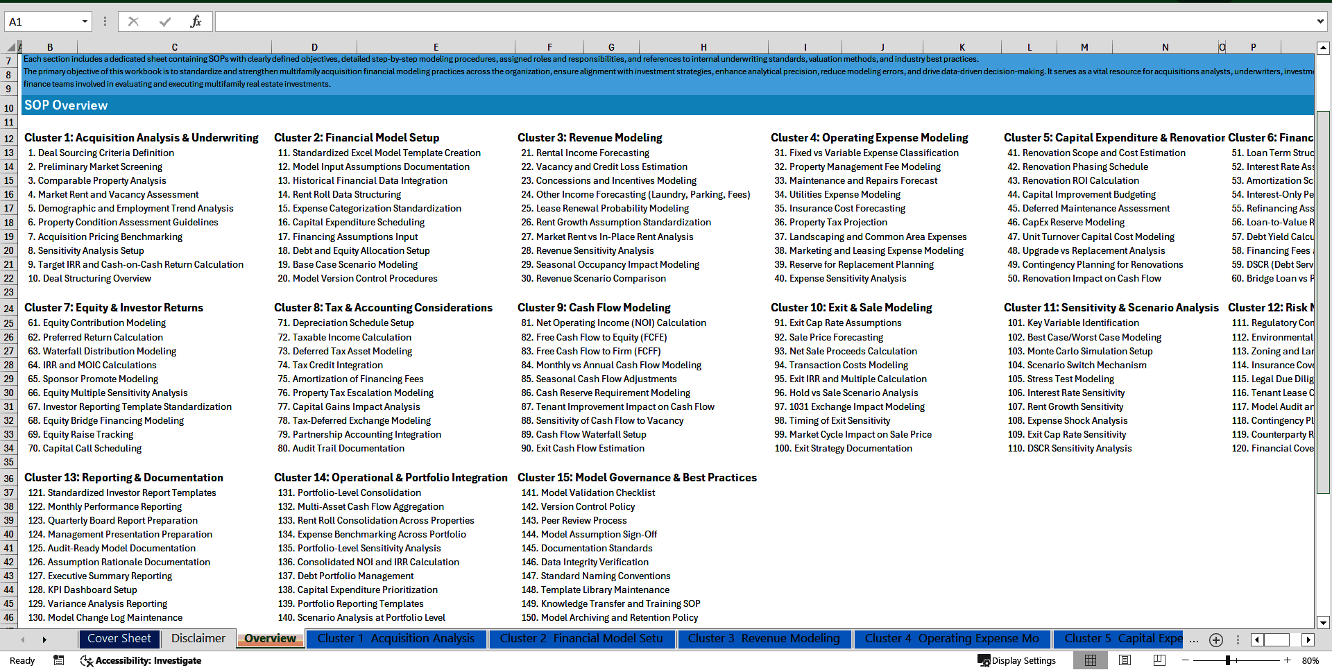100+ Multifamily Acquisition Financial Modeling SOPs (Excel template (XLSX)) Preview Image