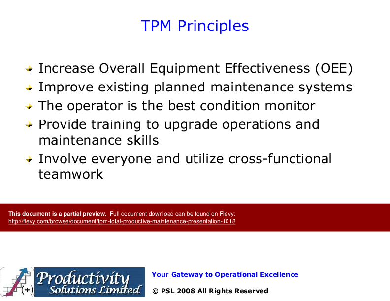 This is a partial preview of Total Productive Maintenance (TPM) (58-slide PowerPoint presentation (PPT)). Full document is 58 slides. 