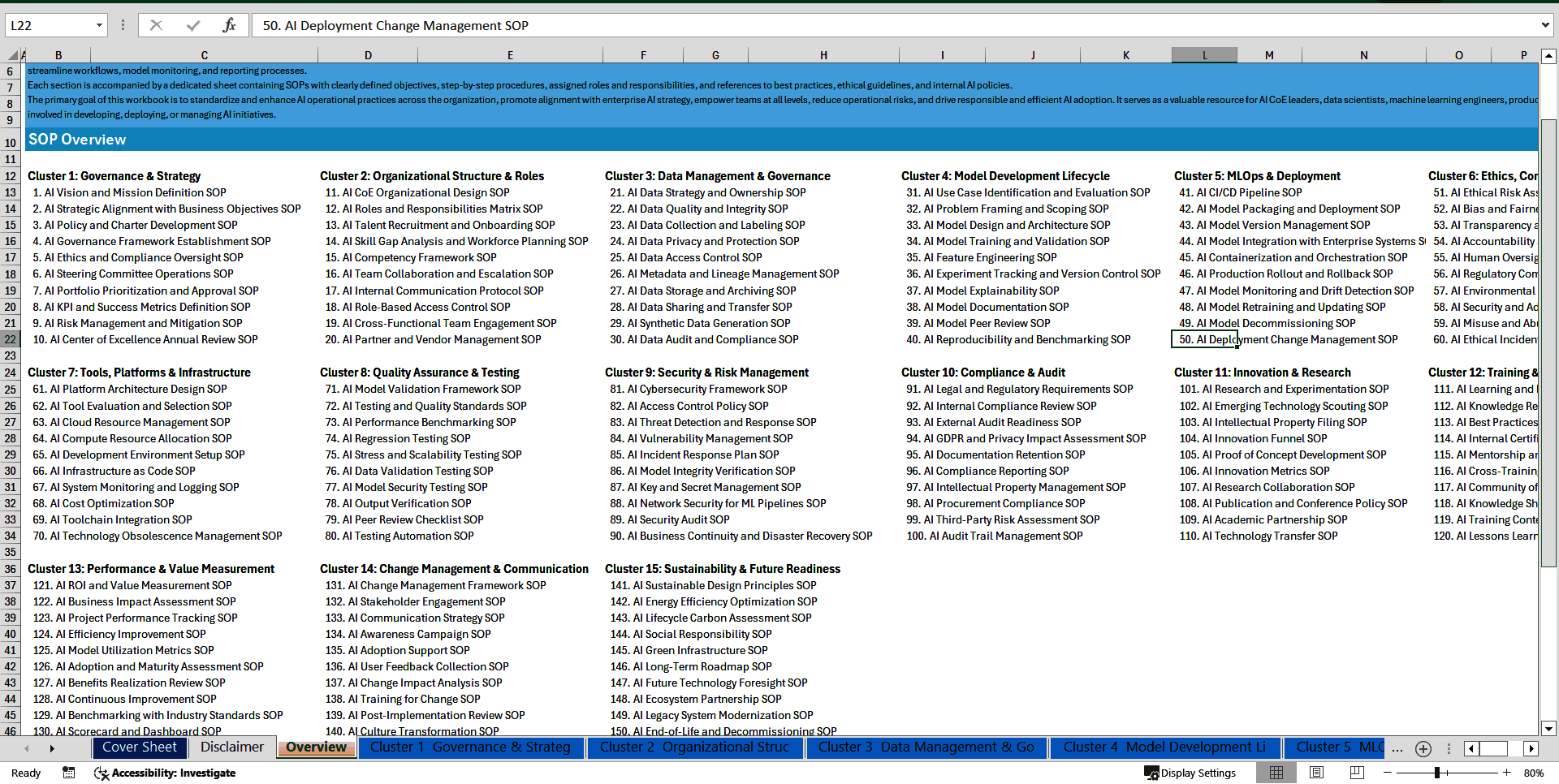100+ AI Center of Excellence SOPs (Excel template (XLSX)) Preview Image