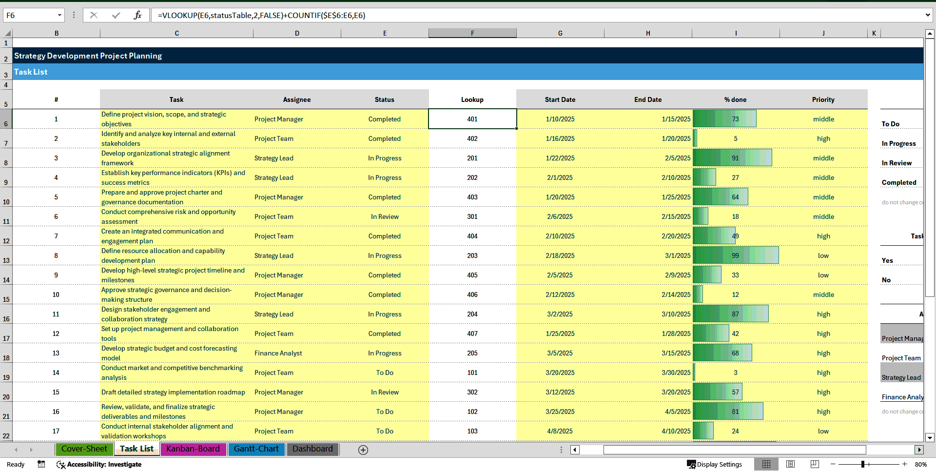Strategy Development Project Planning Template (Excel template (XLSX)) Preview Image