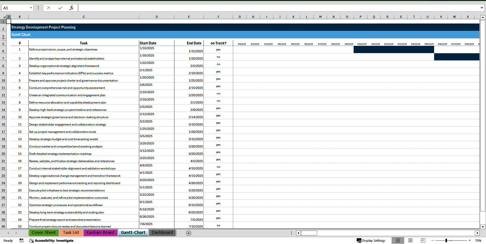 Strategy Development Project Planning Template (Excel template (XLSX)) Preview Image