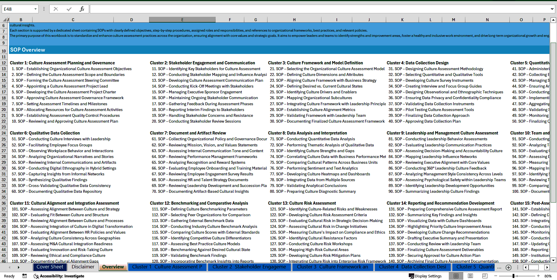 100+ Organizational Culture Assessment SOPs (Excel template (XLSX)) Preview Image
