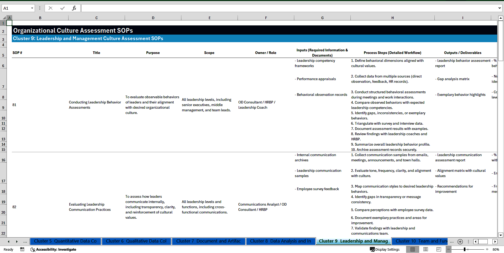 100+ Organizational Culture Assessment SOPs (Excel template (XLSX)) Preview Image