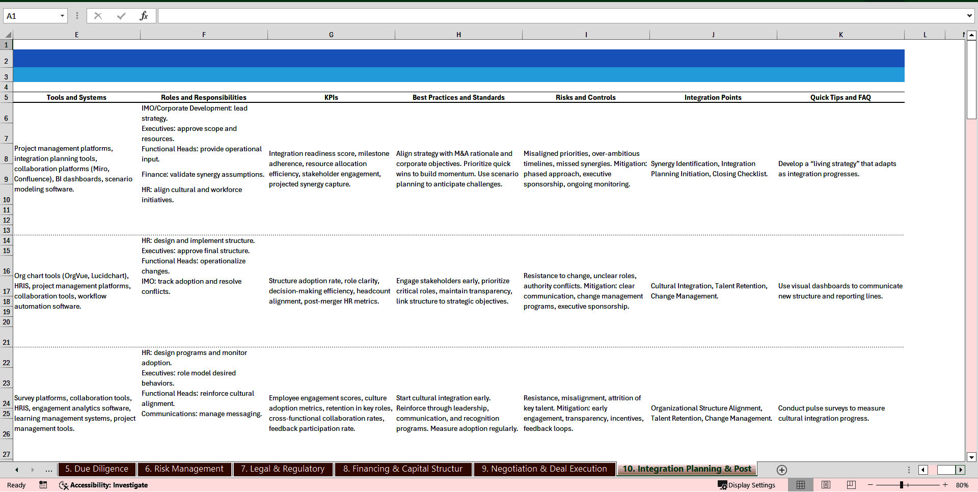 Mergers & Acquisitions (M&A) Quick-Reference Guide (Excel template (XLSX)) Preview Image
