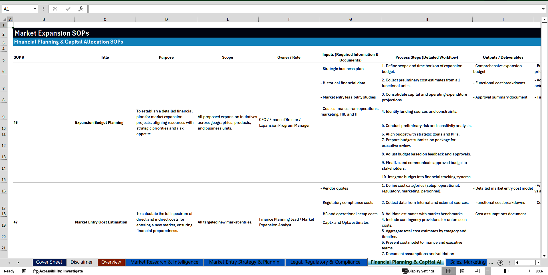 100+ Market Expansion SOPs (Excel template (XLSX)) Preview Image