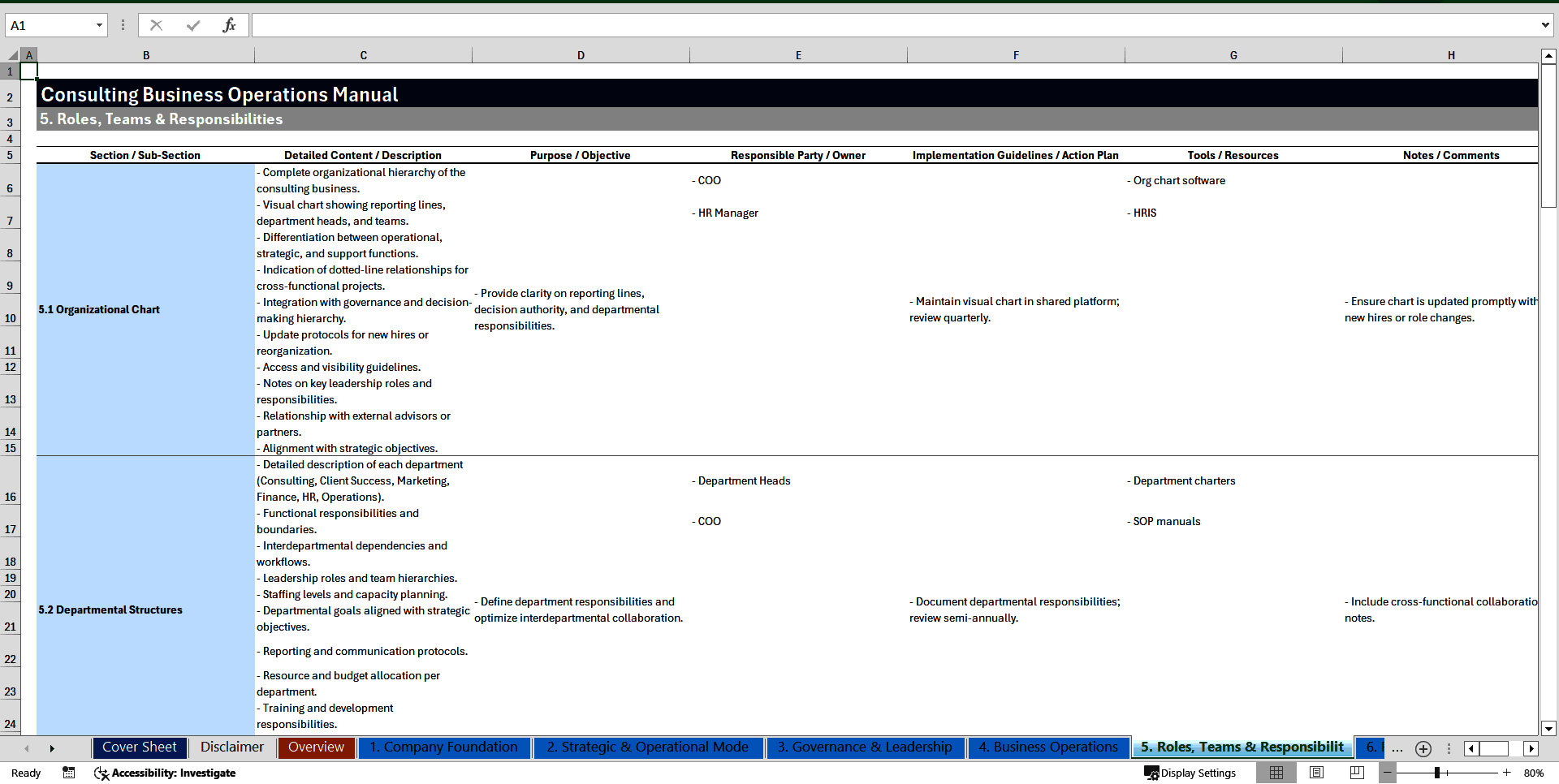 Consulting Business Operations Manual (Excel template (XLSX)) Preview Image